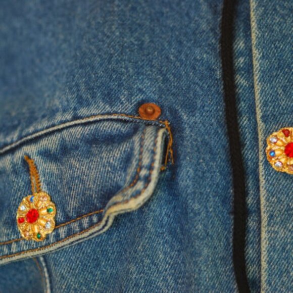 Spector's 1990's Jean Jacket With Net Hood & Bead Work On The Back - France - Picture 6 of 8